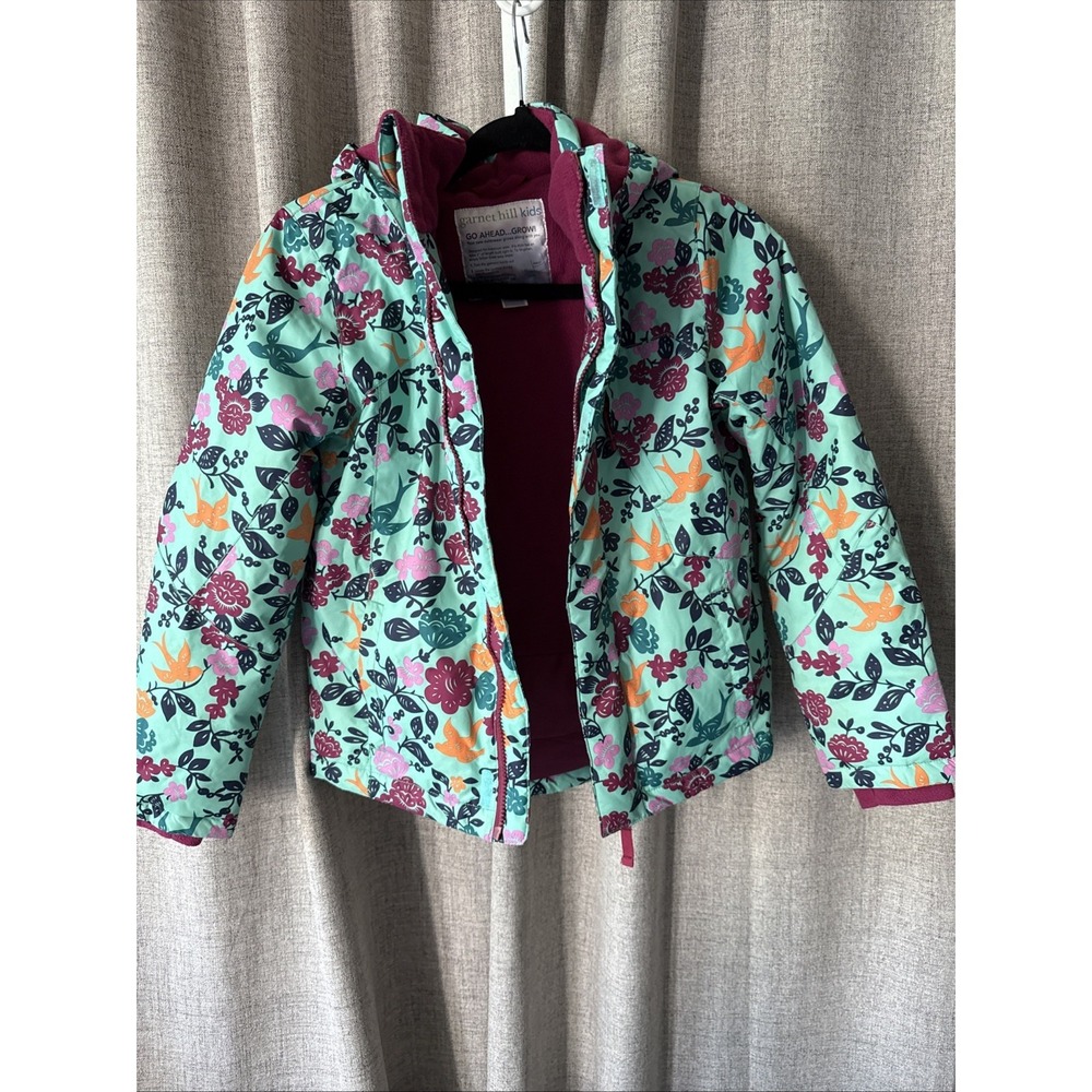 Kids Fleece Lined Jacket - Garnet Hill Size L‎ Green/floral